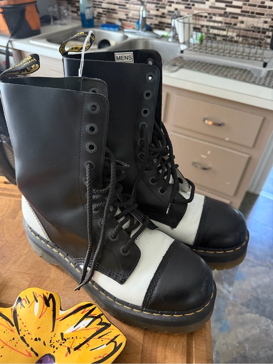 Dr. Martens Black and White 10- Eye Lace-Up Leather Boots crazy bomb main image 13